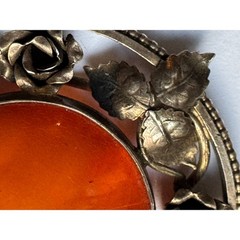 Antique Egg Yolk Amber Pendant Rose European 800 Silver Victorian Pendant