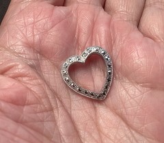 Vintage Theda 925 Sterling Silver Marcasite Open Heart Love Slide Pendant