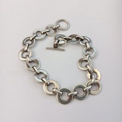 Vintage Sterling Silver Circle Link Bracelet Modernist Minimalist Toggle Round