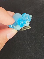 Vtg W Germany Light Blue AB Beads Triple Strand Necklace & Clip On Earring Set
