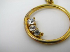 Vintage Gold Tone Open Circle Pendant with 3-Stone Crystal Accent Slide Charm