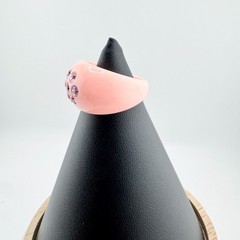 Vintage Pink Acrylic Dome Ring w/ Pink Rhinestones Y2K Chunky Statement