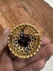 Vintage Art Deco Dome Gold Tone Rhinestone Brooch Pin