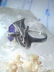 Vintage Trumpet ring amethyst horn musical instrument sterling silver size 7.5