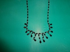 1928 Antique Silvertone Black Glass Beaded Necklace