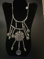 1970s Chinese Double Happiness Necklace, Silvertone Choker