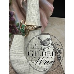 Vintage 10K Gold Natural Emerald Bypass Statement Ring Sz 7 Estate 4.40g