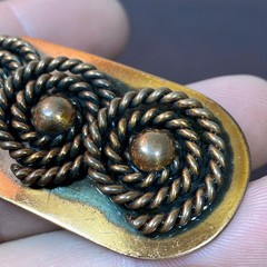 Vtg Blackened Copper Brooch Pin Triple Swirled Rope Modernist MCM DIO HOFFMANDO