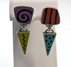 Susan Dyer Sterling Silver & Polymer Clay Artisan Swirl Pierced Earrings 1 5/8″