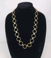Gold Tone Round Circle Link Chain Necklace 28 Inches Vintage Hook Clasp Unsigned