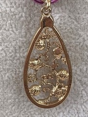 Avon Gold Tone Filigree Teardrop Rhinestone Floral Rose Pendant & Earrings Set
