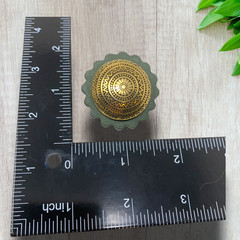 Vintage 1980’s Gold Domed Byzantine Green Cork Earrings Clip On Bohemian Morocco