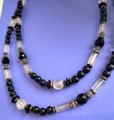 Vintage Dauplaise Black Jet Rhinestone Beads 39″ Opera Length Necklace