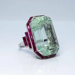7Ct Vintage Art Deco Style Aquamarine & Ruby Anniversary 14K White Gold FN Ring