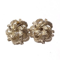 Vintage Gold Tone Twisted Vine Clip On Earrings Textured Organic Design