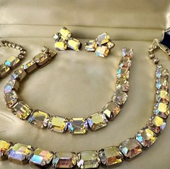 Weiss AB Crystal Necklace Bracelet Earrings Set Original Box 1950s Parure