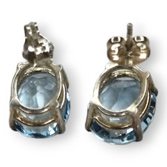 Vintage Sterling Silver 925 Blue Topaz Faceted Oval Post Earrings