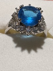 Vintage Sterling Silver White And Aqua Cubic Zirconia Stones size 7.25 4.77g