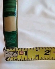 Vintage Inlay White And Green Malachite Brass Bangle Bracelet (104)