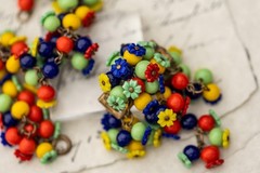 Vintage Miriam Haskell Glass Bead Bracelet Brooch Set Estate Jewelry