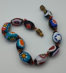 Vintage Millefiori Blue Red White Yellow Turquoise Glass Bead Knotted Bracelet
