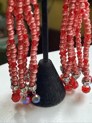Vintage Super Long Dangle Drop Red Crystal Rivoli Pink Pearl Clip On Earrings