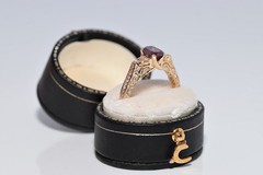 Vintage Circa 1990s 14k Gold Natural Diamond And Oval Cut Tourmaline Ring