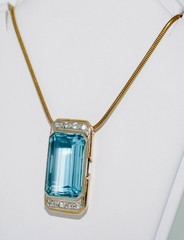 10.8CT Aquamarine Diamond 18K & 14K Necklace With Chain