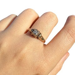 1930s Art Deco 10K Gold Diamond Engagement Ring Two Tone Illusion Sz 7.25