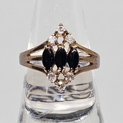 Onyx Cluster Cocktail Shield Ring 18k Yellow Gold Plated CZ Accent Size 7