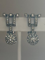 Art Deco Sterling Silver Rhinestone Drop Earrings Pat Pend Vintage 1930s