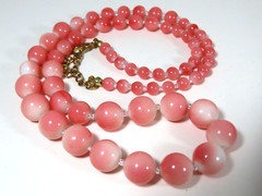 Vintage Graduated Necklace Knotted Pink Stone 26″ Gorgeous C8940