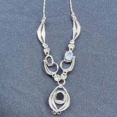 Sorrento Signed Sterling Silver Rope Necklace Teardrop Pendant Blue Oval Stone