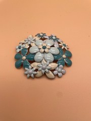 Vintage Large Turquoise and Cream Enamel Floral Broach 3” across