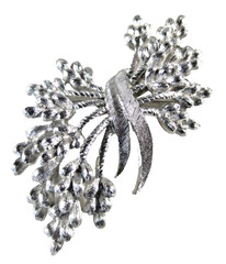 Crown Trifari Brooch Pin Silver Tone Lilac Bundle w/ Ribbon 2 1/4″ 1955-1969