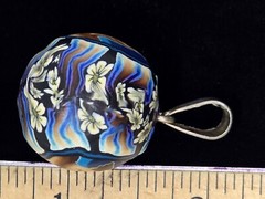 Rare Artisan Vtg Polymer Clay Cherub Angel Jingle Bell Sterling Ball Pendant