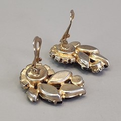 Vintage Rhinestone Clip On Earrings Climber Brown Glass Autumn Fall 1.25″