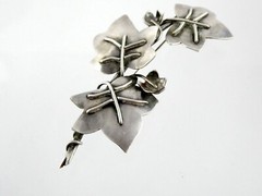 Designer OV Sterling Silver Ivy Vine Leaves Brooch Pin 925 16.5g 3.25 Inches