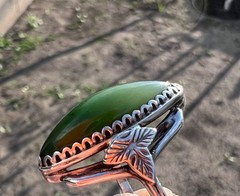 Jewelry 1970s vintage silver 875 ring green old Russian gemstone nephritis jade