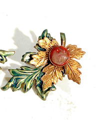 Maple Leaf Earrings Vintage Unbranded Post Style Metal and Gemstone