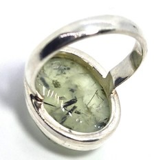Prehnite gemstone open work large green gemstone sterling silver ring size 8.5