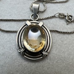 Vintage 925 Sterling Golden Topaz Pendant Necklace – 12 Grams – 16” Long