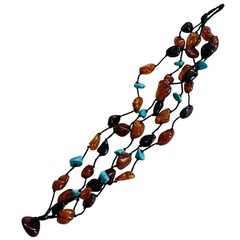 Baltic Amber Turquoise Bracelet multi strand BOHO Genuine Natural Beads 6.5″L