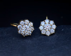 14K Yellow Gold Plated Vintage Style Flower Earrings Pen Tester Pass Moissanite