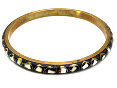 Vintage 60’s Inlaid Bone Mosiac Ebony Brass Bangle Bracelet