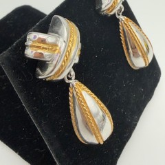 Vtg X Drop Silver Gold Tone Rope Teardrop Dangle Earrings Designer PD Nice
