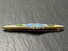 ANTIQUE BLUE WHITE GREEN GUILLOCHE FLORAL 2.5″ BAR BROOCH N389