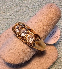 Vintage Uncas 14kt Gold Electroplate 3-Stone CZ Gypsy Ring Band – Men’s 11.25