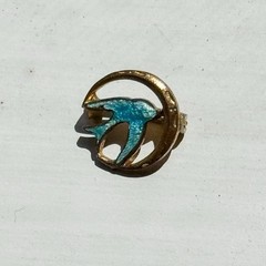 Antique Guilloché Enamel Swallow Bird Brooch Gold Tone Victorian Petite 0.5”