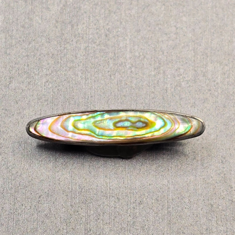 Antique Victorian Sterling Silver Abalone Brooch 7/8″ C Clasp Flush Bezel STER